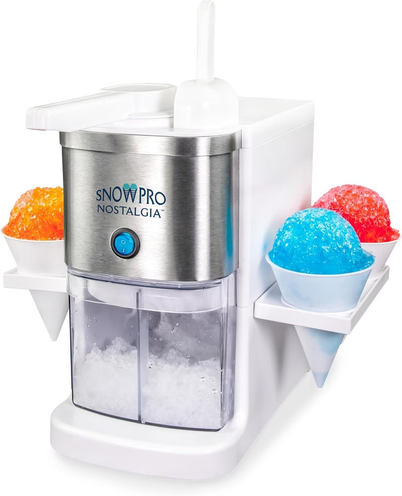 Nostalgia صانع الثلج المبشور الكهربائي SnowPro لصنع الثلج والثلج المجروش بسعة 64 أونصة، مع 4 أكواب قابلة لإعادة الاستخدام، وأرفف جانبية، ومغرفة مرفقة. - Image 1
